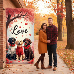 Love Themed Dog Door Cover Decorations Cute Puppy Banner for Wedding Anniversary
