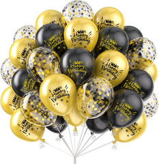 45PCS Happy Birthday Balloons Black Gold Birthday Party Decorations | Elegant