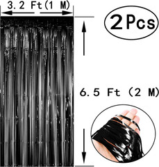 Hot Pink Black Party Metallic Tinsel Foil Fringe Curtain – Women Girls Birthday