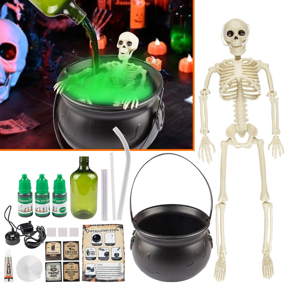 Halloween Witchcauldron with Led Light & Fog Mist Maker Skeleton Decor US