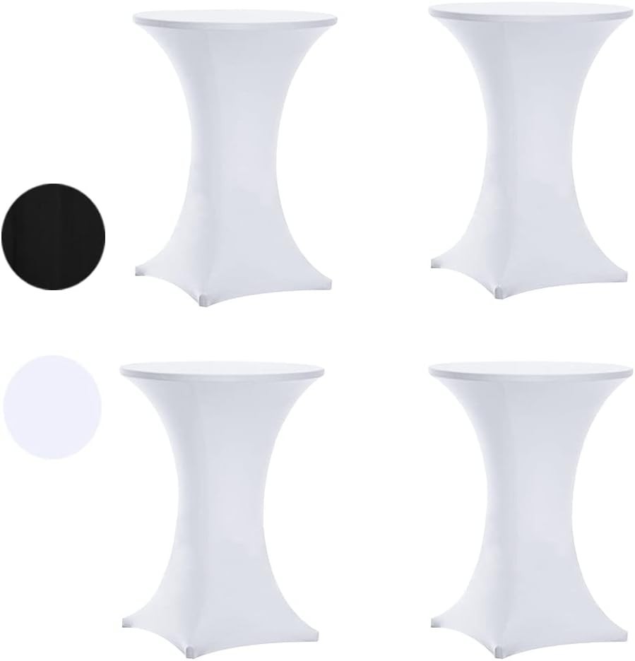 4 Pack 36×43 Inch Highboy Spandex Cocktail Table Covers, White, Fitted…