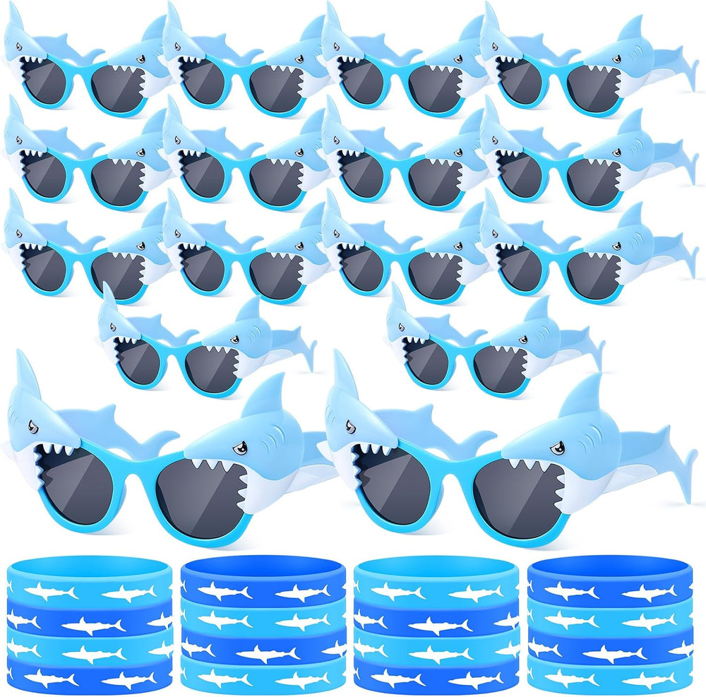 16 Pcs Shark Glasses Sharks Party Sunglasses Silicone Bracelet Ocean Photo Booth