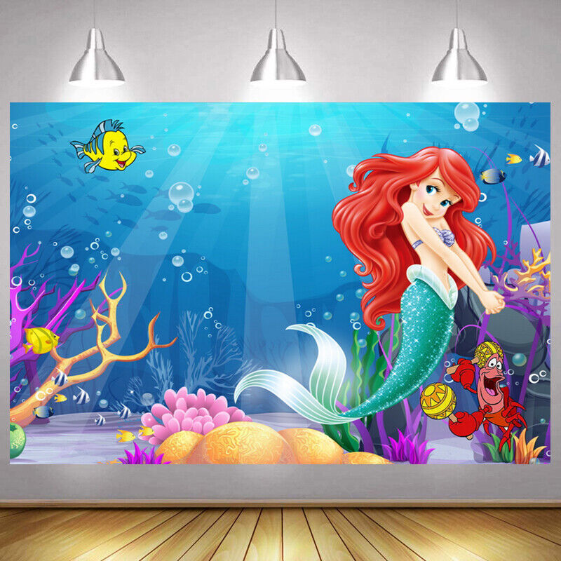 Little Mermaid Ariel Backdrop Happy Birthday Girls Photo Background Banner