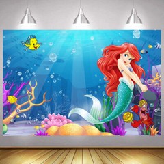 Little Mermaid Ariel Backdrop Happy Birthday Girls Photo Background Banner