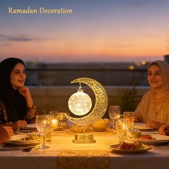 Polished Gold Crescent Moon & Globe LED Lamp – Perfect for Ramadan & Eid Gifts