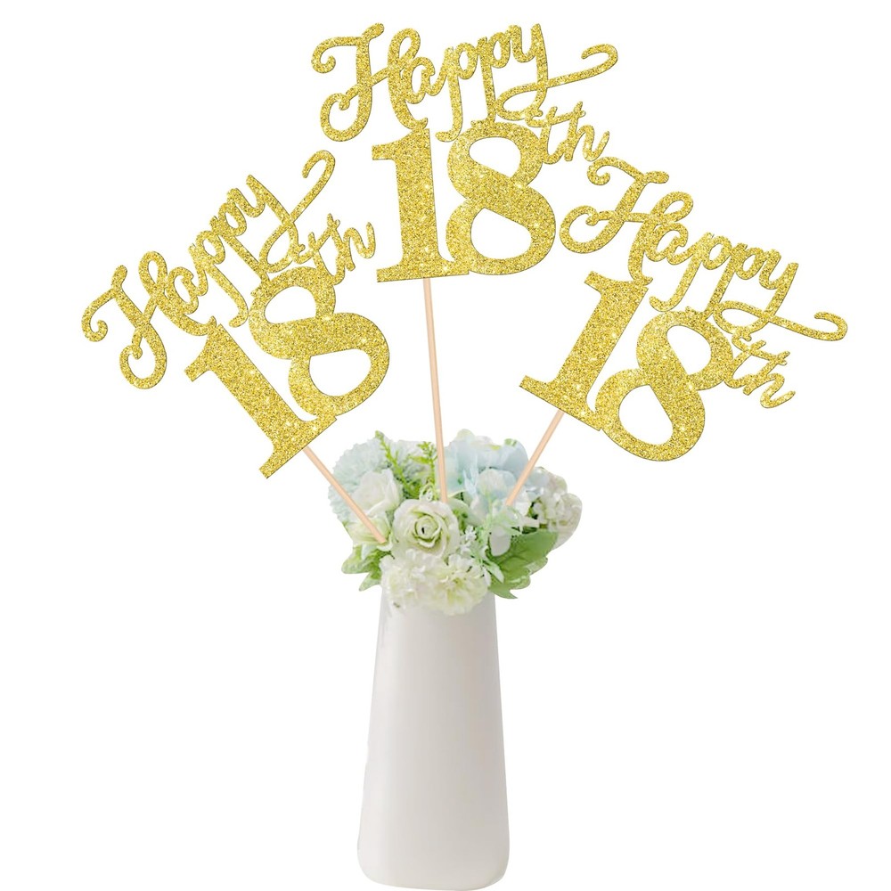 12 Pack Gold Glitter 18th Birthday Centerpiece Sticks, 18 Fabulous Table Topper