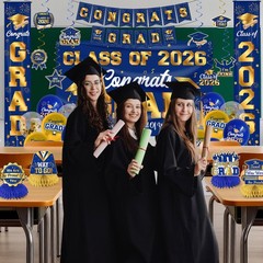 Graduation Decorations 2026 Blue and Gold Graduation Party Decor Set include