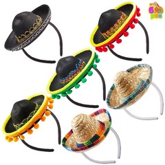 6 PCS Cinco De Mayo Fiesta Sombrero Headbands – Party Costume Accessories, Luau