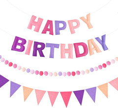 Pre-Strung 3D Rainbow Happy Birthday Banner, 3 PCS Happy Birthday Felt Sign, Pom