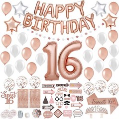 Complete Sweet 16 Rose Gold Party Package: Balloons, Props & Backdrops Included