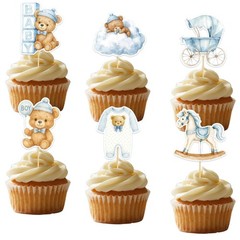 36pcs Baby Boy Bear Cupcake Toppers, Blue Baby Boy Shower Cupcake Decorations…