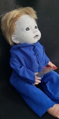 HALLOWEEN GOTHIC SCARY BABY MICHAEL MEYERS LIKE CREEPY HAUNTED HAND PAINTED DOLL
