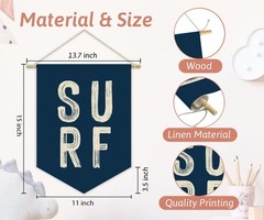 Coastal Beach Surf Room Decor Nautical Linen Canvas Banner, Navy Blue Surf Oc…