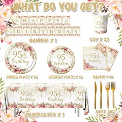 95th Birthday Party Tableware, 142Pcs Rose Gold 95th Birthday Decorations Inc…