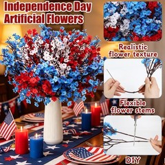 10 Pcs 4th of July Artificial Babys Breath Flowers, 6 Pcs Small American Flag…