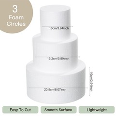 Round Styrofoam Cake Dummies Set 3 Tiers 4/6/8 Inch 12 Inch Tall White