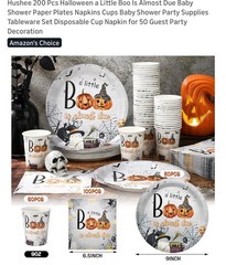Hushee Halloween Baby Shower Tableware Set 200pcs “A Little Boo” for 50