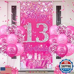 Pink 13th Birthday Decorations for Girls Boys Pink Happy 13th Birthday Door C