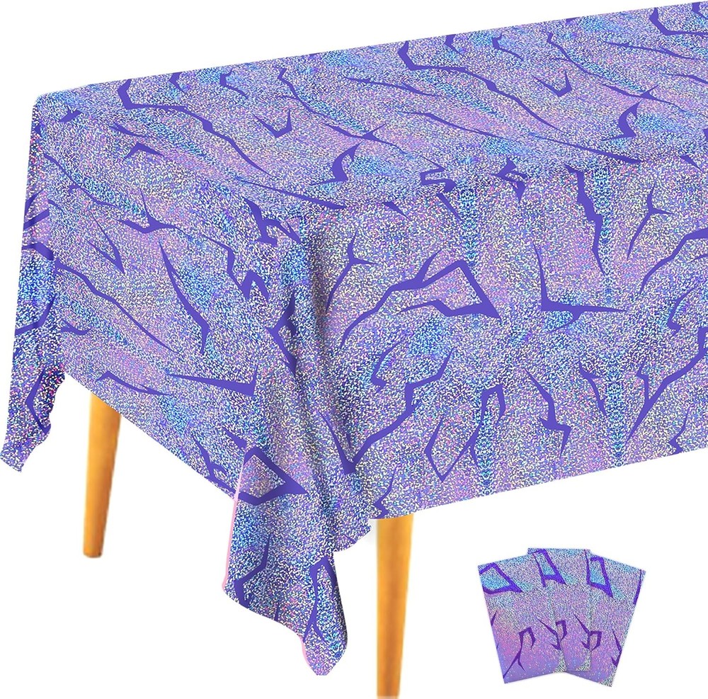 3PCS Demon Hunters Birthday Tablecloth Decorations, Purple Demon Energy Pattern