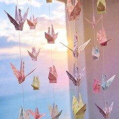 Pink Cherry Blossom Crane Hanging Garland(3stringsX 5.2ft), Japanese Origami …