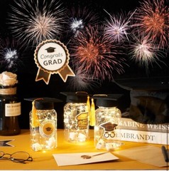 8 Pcs Graduation Jar Decorations with LED Lights. Fast Shipping.