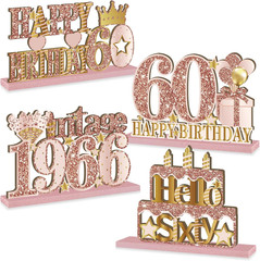 4 Pieces 60Th Birthday Vintage 1966 Wooden Table Centerpieces Decoration for Wom