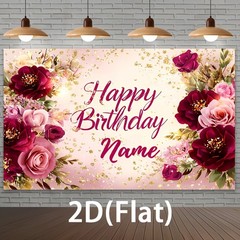 2D Flat Banner Custom Personalized ‘Happy Birthday’ Flowers Background Cloth ☋