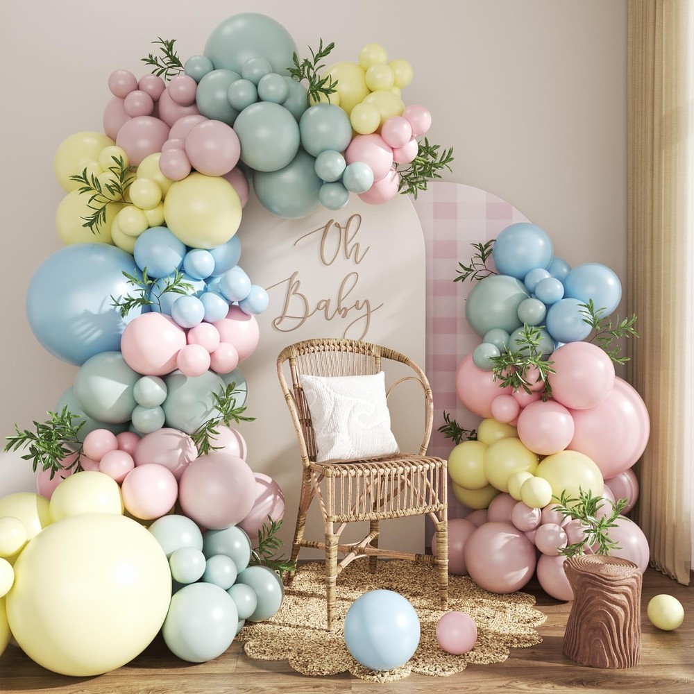 Pink Blue Yellow Pastel Balloon Arch Kit, 124Pcs Macaron Light Pink Blue Yell…