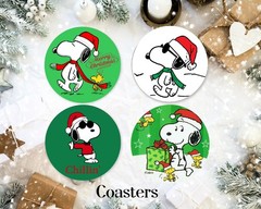 Snoopy Christmas Table Decor Coasters-Holiday Peanuts Coasters Set of 4