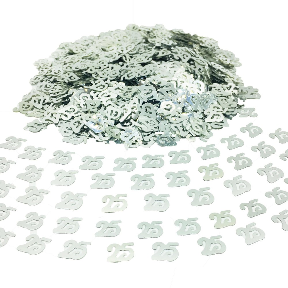 Silver Number 25 Confetti Sequins 25th Birthday Anniversary Party Decor