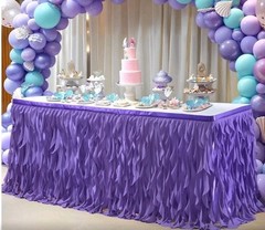 Mermaid Purple Tulle Curly Willow Table Skirt for Rectangle Table 9ft, Ruffle…