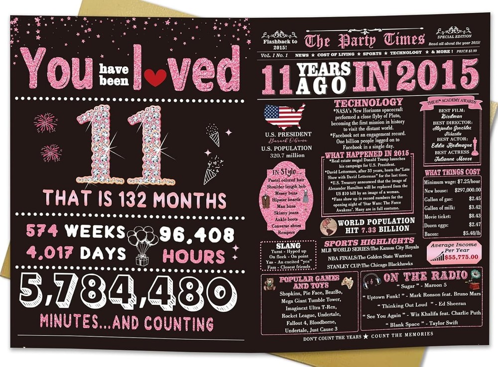 11th Birthday Decorations for Girls 11 Year Old Girl Birthday Gifts Banner