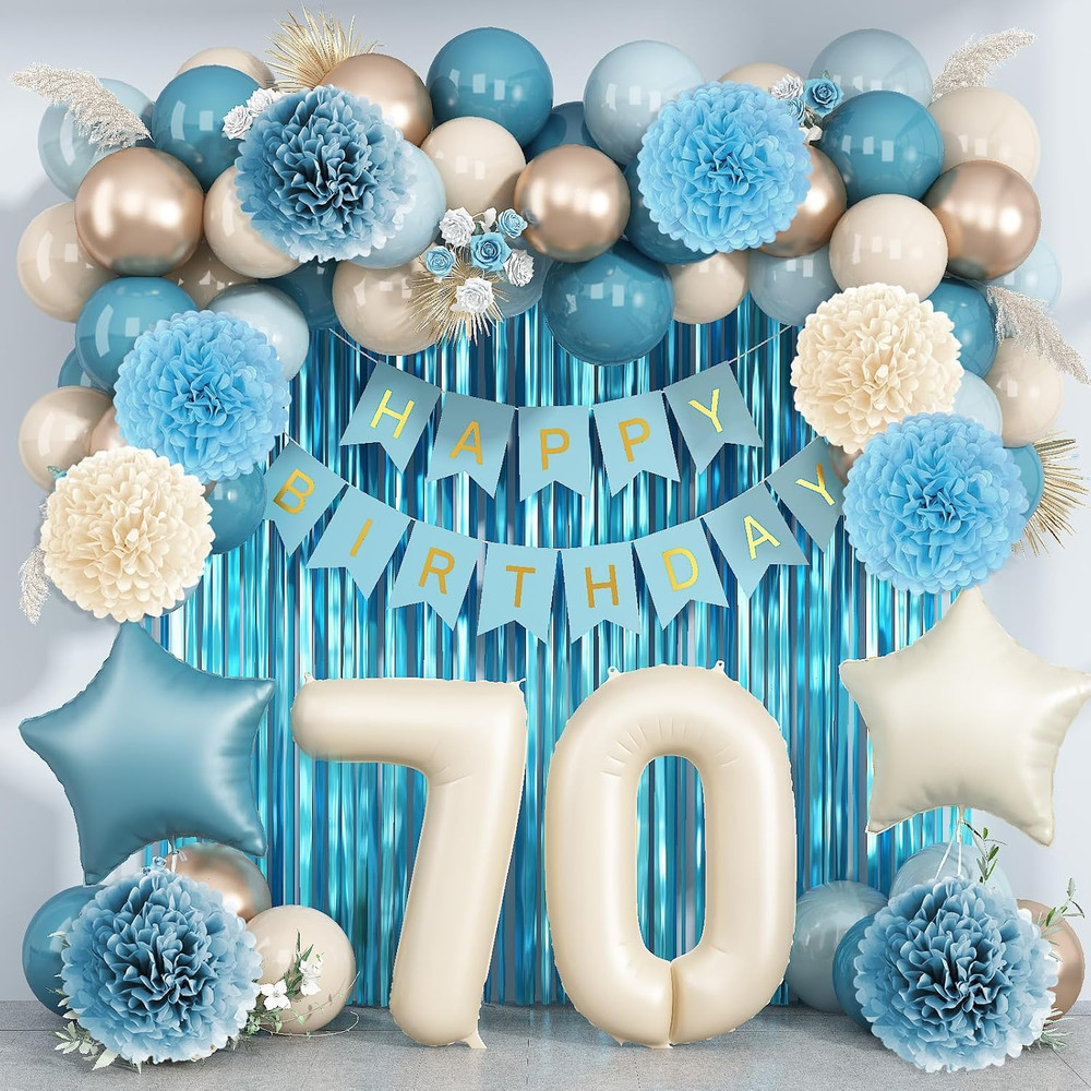 Dusty Blue 70Th Birthday Party Decorations for Women Men Beige Cream Number 70 B