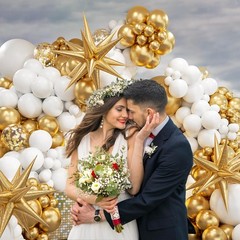 White and Gold Balloons Garland Arch Kit with 3pcs Foil Balloons, Metallic Go…