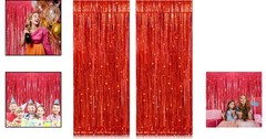 Vibrant 2 Pack Red Foil Tinsel Curtains 3.2ft x 8.2ft for Festive Backdrops