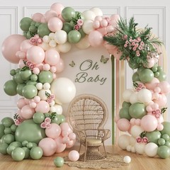 Pink and Green Balloon Arch Kit with Sand White Sage Green and Pink Balloons …