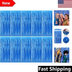 Durable Blue Foil Fringe Curtains – 10 Count for Birthday & Ocean Parties