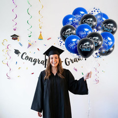 18 Pack Graduation Decorations 2026 Latex Balloons – 12 Inch Blue Black Congrats