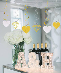 Sparkly Gold Engagement Decorations – Engaged Banner, Cake Decorations