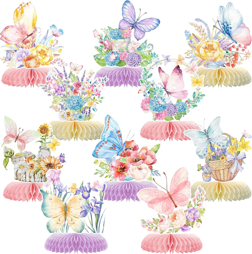 10Pcs Butterfly Party Decorations – Spring Pink Purple Butterfly Flowers Centerp
