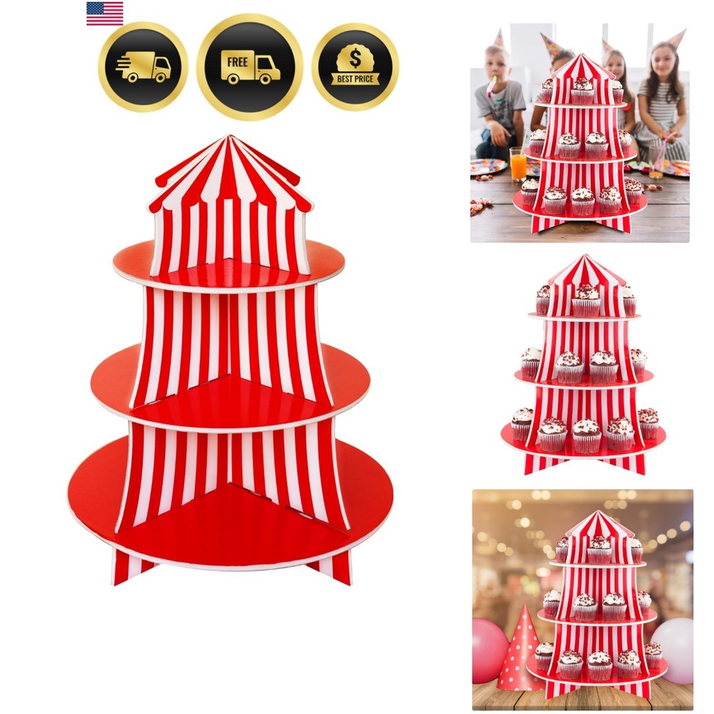 3 Tier Cupcake Foam Stand with Circus Carnival Tent Design for Desserts, Birt…