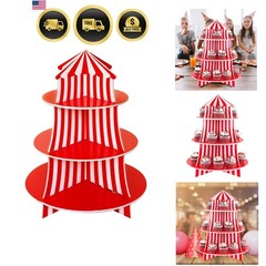 3 Tier Cupcake Foam Stand with Circus Carnival Tent Design for Desserts, Birt…
