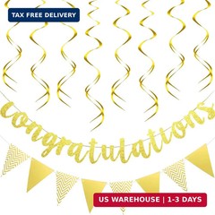 Outus Pre-strung Glitter Congratulations Banner Triangle Flag Banner with 12 Pie