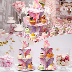 2 Pcs 3 Tier Butterfly Cupcake Stand Butterfly Birthday Decorations Spring Cupca