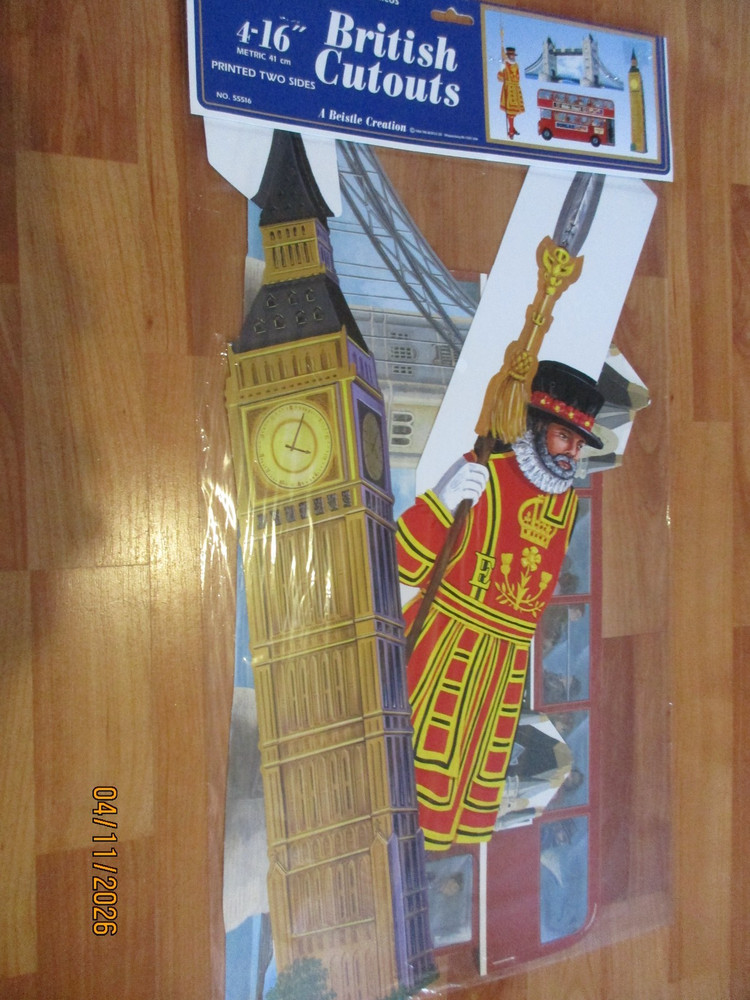 4-16″ Beistle Diecut Cutouts British Decoration 1994 NOS