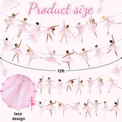 2 Pcs Ballerina Dancer Banner Ballet Dancing Hanging Garland Pink Ballerina P…