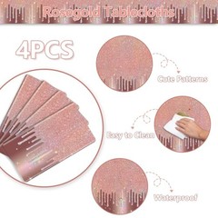 4 Pack Rose Gold Table Cloths, 51 x 86 inches Rose Gold Glitter Rosegold