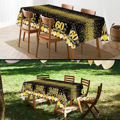2pcs 60th Birthday Tablecloth, Black Gold 60th Birthday Decorations for Men Wome