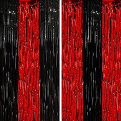 2-Pack Red Black Tinsel Foil Fringe Curtains Metallic Streamers Backdrop