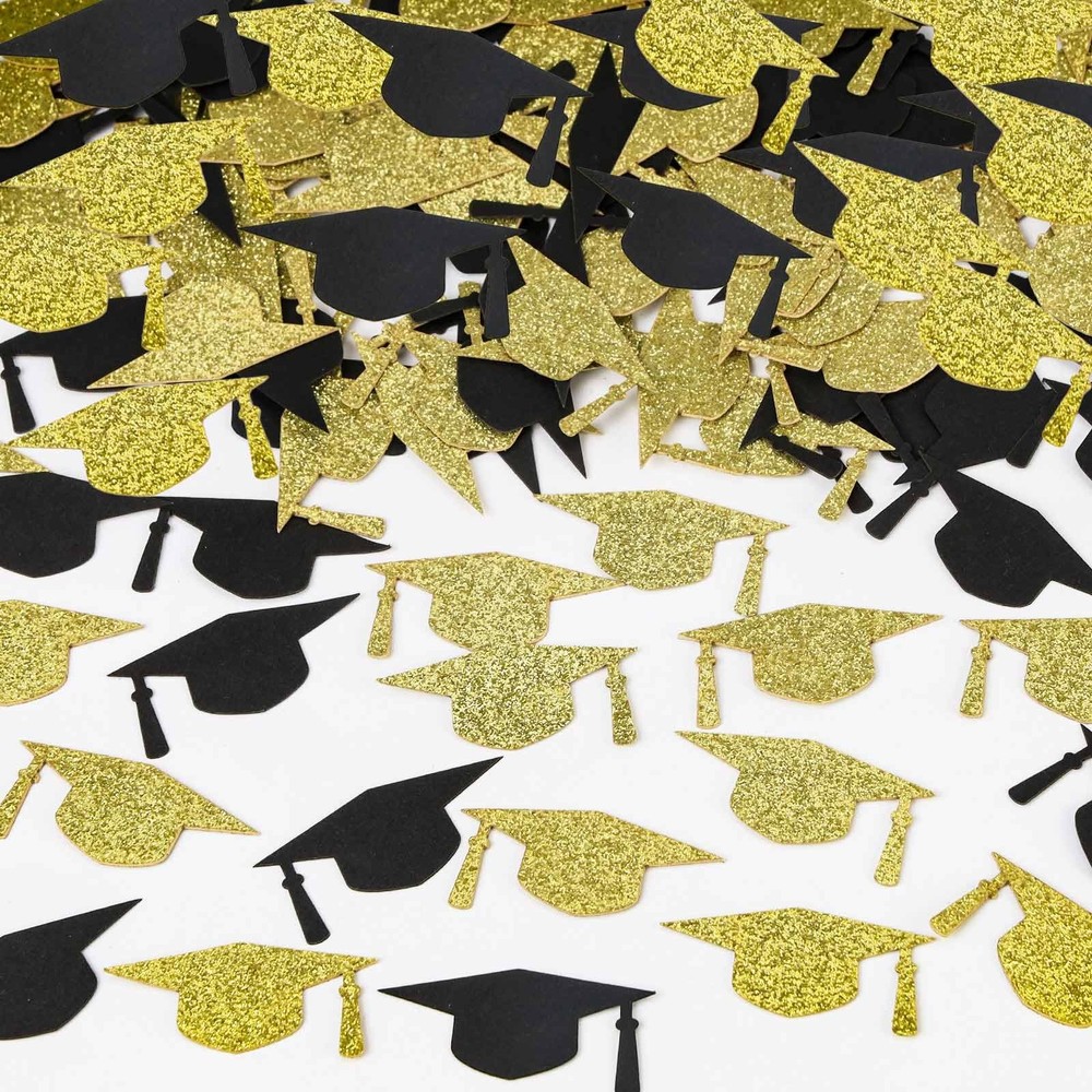 200 PCS Gold Black Glitter Graduation Hat Class Of 2025 Table Confetti